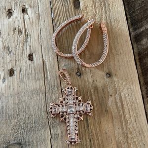 Rose Gold Cross & matching earrings